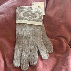 Coach Taupe Knit Gloves